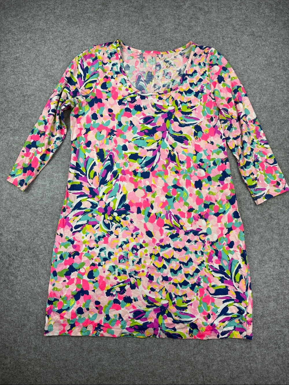 Lilly Pulitzer Pink Multicolor Floral Print Shift Dress Scoop Neck Size XL